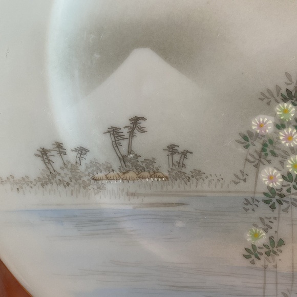 VINTAGE Hand Painted Japanese Mt Fuji Nature Bird Floral Porcelain 7.25" Plate - Picture 7 of 11